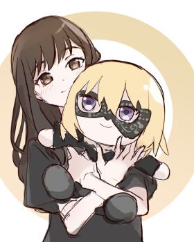 Rule 34 | 1girl, bang dream!, bang dream! it's mygo!!!!!, black shirt, blush, brown eyes, brown hair, character doll, closed mouth, commentary request, doll, doloris (bang dream!), long hair, misumi uika, setou (bpdne), shirt, short sleeves, sumimi (bang dream!), sumita mana, upper body