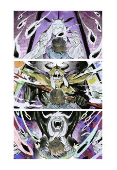 1girl 2boys 2others absurdres animal_ears armor asgore_dreemurr asriel_dreemurr asriel_dreemurr_(god_of_hyperdeath) blackmaro1 border brick_wall brown_hair chara_(undertale) closed_eyes crying facing_viewer frisk_(undertale) furry furry_female furry_male goat_ears goat_horns highres holding holding_weapon horns multiple_boys multiple_others open_mouth outstretched_arms pauldrons short_hair shoulder_armor spread_arms tears toriel undertale utdr_(toby_fox) weapon white_border