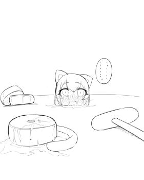 1girl animal_ears cat_ears crying crying_with_eyes_open daruma_otoshi empty_eyes greyscale highres mallet mind_break monochrome nekono_matatabi original personification solo tears what