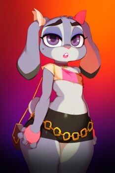 animal_ears breasts doxy furry gloves jewelry judy_hopps miniskirt purple_eyes rabbit_ears rabbit_tail ribbon skirt small_breasts tail twintails zootopia
