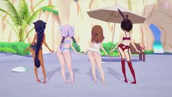 3d 4girls animal_ears animated ass ass_shake beach bikini bikini_skirt black_hair black_one-piece_swimsuit blue_eyes blue_one-piece_swimsuit blue_shorts blush braid braided_ponytail breasts brown_eyes brown_hair collar dancing dark-skinned_female dark_skin dragon_girl dragon_horns fake_animal_ears garter_straps ghost_dance gradient_hair green_eyes groin hair_bobbles hair_ornament highres horns huge_ass jahy jahy-sama_wa_kujikenai! kanna_kamui kobayashi-san_chi_no_maidragon kyojiri_loli loli marvel micro_shorts multicolored_hair multiple_girls navel one-piece_swimsuit orange_eyes outdoors peni_parker ponytail purple_hair rabbit_ears red_bikini red_legwear saikawa_riko shadow short_hair shorts slingshot_swimsuit small_breasts smile sodevs sound spider-man:_into_the_spider-verse spider-man_(series) spider-verse standing swimsuit thick_thighs thighhighs thighs video white_bikini