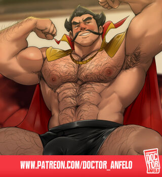 1boy abs bara bare_pectorals blush cape come_hither dio_(final_fantasy) doctor_anfelo double_biceps_pose excessive_armpit_hair final_fantasy final_fantasy_vii final_fantasy_vii_rebirth final_fantasy_vii_remake flexing grin hairy highres large_pectorals long_mustache looking_at_viewer male_focus mature_male muscular muscular_male mustache navel nipples no_shirt paid_reward_available pectorals seductive_smile short_hair smile solo spread_legs stomach strongman_waist thick_arm_hair thick_chest_hair thick_eyebrows thick_leg_hair thick_navel_hair thick_thighs thighs wrinkled_skin