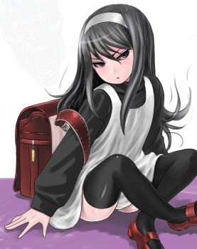 Rule 34 | ald, backpack, bag, black hair, black thighhighs, devil summoner (series), devil summoner: soul hackers, devil summoner (series), purple eyes, randoseru, sako erika, solo, thighhighs