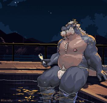 1boy aerial_fireworks animal_ears animated animated_gif bad_link bara beard belly blue_scales bouncing_belly bouncing_pecs bulge chest_tuft chinese_zodiac cup dragon_boy dragon_ears dragon_tail drinking_glass facial_hair fat fat_man fireworks full_beard fundoshi furry furry_male gavelly green_horns horns japanese_clothes large_pectorals looking_at_viewer male_focus mature_male muscular muscular_arms muscular_legs muscular_male navel new_year nipples old old_man original pectorals pixel_art poolside see-through_clothes sitting smile soaking_feet solo tail thick_beard thick_eyebrows thick_navel_hair thighs topless_male water wet wet_clothes wet_fundoshi white_hair wine_glass year_of_the_dragon