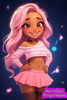 1girl age_difference ai-generated animated brown_eyes brown_skinned_female dark_skin happy loli miniskirt original panties pedophile pink_hair skirt smile thighhighs third-party_edit underwear upskirt