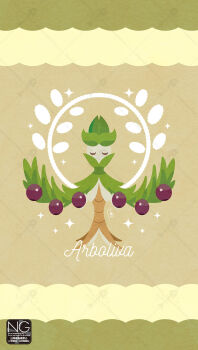 arboliva closed_eyes food full_body highres leaf meme_(sleepsheep) nintendo no_humans olive plant_monster pokemon pokemon_(creature) pokemon_focus solo star_(symbol) u_u