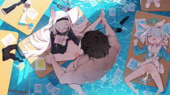 1boy 2girls after_vaginal aftersex arona_(blue_archive) barefoot black_hair black_hairband black_pantyhose black_sailor_collar black_serafuku black_shirt black_shoes black_skirt blue_archive blue_eyes blue_hair blue_halo blue_panties blue_shirt blvefo9 bow braid censored choker closed_eyes clothed_female_nude_male colored_inner_hair commentary cum cum_in_pussy cumdrip desk english_commentary hair_bow hair_over_one_eye hairband halo hetero highres large_penis loli long_hair long_sleeves lying miniskirt mosaic_censoring multicolored_hair multiple_girls no_panties nude on_back on_desk open_mouth paid_reward_available panties pantyhose parted_lips penis pink_hair plana_(blue_archive) pleated_skirt puffy_long_sleeves puffy_sleeves recruitment_(blue_archive) red_halo sailor_collar sailor_shirt school_desk school_uniform sensei_(blue_archive) serafuku sex shirt shoes short_hair side_braid single_braid sitting skirt spread_legs stomach_bulge striped_clothes striped_panties two-tone_hair underwear unworn_panties unworn_pantyhose unworn_shoes vaginal variant_set very_long_hair white_bow white_choker white_hair white_sailor_collar white_shoes white_skirt