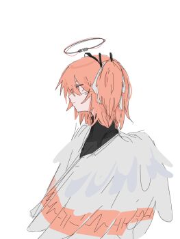 1girl a.i._voice adachi_rei angel cable closed_mouth feathered_wings from_side halo highres mazinemmmmm mechanical_halo medium_hair one_side_up orange_hair profile simple_background solo upper_body utau white_background white_wings wings