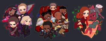 Rule 34 | 4girls, 6+boys, arc reactor, armor, artist name, avengers: infinity war, avengers (series), bald, beard, black background, black bodysuit, black footwear, black hair, black jacket, black panther (marvel), black pants, black widow, blonde hair, blue bodysuit, blue eyes, bodysuit, boots, brother and sister, brown eyes, brown hair, bruce banner, bucky barnes, cape, captain america, closed mouth, colored skin, commentary, crossed arms, crystal, dark-skinned female, dark-skinned male, dark skin, double bun, english commentary, facial hair, fake wings, fingernails, forehead jewel, full armor, full body, gem, goggles, goggles on head, green bodysuit, green skin, grey armor, grey eyes, grey hair, hair bun, hikazio, holding, holding polearm, holding weapon, hulkbuster, jacket, james rhodes, jewelry, long sleeves, looking afar, looking at another, looking at viewer, m'baku, marvel, marvel, mechanical wings, multicolored skin, multiple boys, multiple girls, natasha romanoff, necklace, okoye, open clothes, open jacket, open mouth, orange cape, panties, pants, polearm, power armor, prosthesis, prosthetic arm, red armor, red eyes, red gemstone, red jacket, red shirt, red skin, sam wilson, shirt, short hair, short sleeves, shuri (marvel), siblings, simple background, smile, spear, steve rogers, superhero costume, t'challa, teeth, the falcon, underwear, v-shaped eyebrows, vision (marvel), wanda maximoff, war machine, weapon, wings, winter soldier, wristband, yellow panties