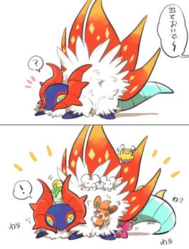 ! +_+ 2koma ? animal_focus ban_(ban62460424) black_eyes bug closed_mouth comic commentary flittle flying_sweatdrops insect looking_at_viewer maushold maushold_(family_of_three) moth mouse_(animal) nintendo no_humans o_o open_mouth pawmi pokemon pokemon_(creature) purple_eyes simple_background slither_wing smile smoliv speech_bubble spoken_exclamation_mark spoken_question_mark tinkatink translated wavy_mouth white_background white_fur wings yellow_eyes