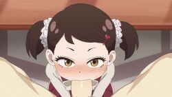 1boy 1girl age_difference animated becky_blackbell blush brown_eyes brown_hair clothed_female_nude_male completely_nude dress erection fellatio hair_ornament hairclip height_difference hetero highres loli nude older_male_and_younger_female oral penis pigtail_braids sadieyule short_twintails size_difference sound spy_x_family twintails uncensored video