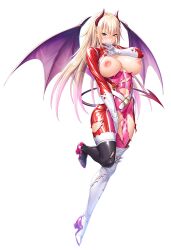 Rule 34 | blonde hair, bodysuit, boots, breasts, breasts out, demon girl, heels, horns, large breasts, lilith-soft, long hair, mardel (taimanin asagi), nipples, official art, phantom thief, tail, taimanin (series), taimanin rpgx, torn clothes, wings, zol