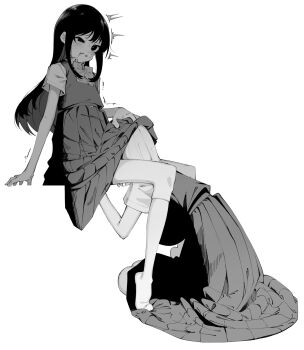 2girls blush bow bowtie collared_shirt commentary_request cunnilingus greyscale head_under_skirt highres kneehighs long_hair monochrome multiple_girls oral original parted_lips pleated_skirt school_uniform shiratama_mochi shirt skirt socks vest yuri