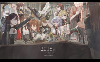 404_(girls'_frontline) anni_de_chengzi_mao beer_bottle black_gloves character_request chopsticks commentary_request g11_(girls'_frontline) girls'_frontline gloves happy_new_year highres hk416_(girls'_frontline) holding holding_chopsticks hotpot long_hair multiple_girls necktie new_year ots-14_(flurry_of_petals)_(girls'_frontline) ots-14_(girls'_frontline) purple_hair red_eyes red_necktie shirt sitting springfield_(girls'_frontline) st_ar-15_(girls'_frontline) sunglasses type_97_(girls'_frontline) ump45_(girls'_frontline) ump9_(girls'_frontline) wa2000_(girls'_frontline) white_shirt
