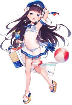 1girl artist_request bag ball beach_towel beachball bikini black_hair blue_bikini blue_bow blue_hat blue_nails blunt_bangs bow braid brown_eyes chestnut_mouth cocktail cocktail_glass cup dress drink drinking_glass drinking_straw female_focus flat_chest floating_hair full_body glass hat henreader holding holding_cup holding_drink holding_unworn_clothes holding_unworn_hat innertube kyou_kara_ore_wa_loli_no_himo! loli long_hair looking_at_viewer nail_polish navel nijou_touka notepad open_mouth platform_clogs platform_footwear platform_heels platform_sandals revealing_clothes ribbon sailor_hat sandals see-through_clothes see-through_dress see-through_shirt shirt short_braid shoulder_bag sidelocks solo stomach striped_bikini striped_bow striped_clothes swim_ring swimsuit third-party_source towel transparent_background unworn_hat unworn_headwear water_gun white_bikini white_ribbon