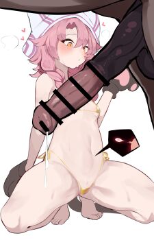 1girl absurdres animal_ear_headwear animal_ears animal_hands animal_penis bar_censor bikini braid breasts brown_tail censored commentary_request cotton_izanai's_prophecy cum duel_masters fake_animal_ears fake_tail gloves gold_bikini hat heart hetima0112 highres horse horse_penis kneeling long_hair low_twin_braids mind_control multicolored_hat navel open_mouth ovulation paw_gloves penis pink_hair pink_hat small_breasts spread_legs sweatdrop swimsuit tail twin_braids white_background white_hat yellow_eyes