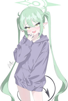 1girl absurdres blue_archive elf green_hair highres long_pointy_ears nozomi_(blue_archive) pointy_ears runarie simple_background smile yellow_eyes