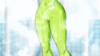 1girl animated animated_gif armpits arms_up bath bathing bathroom blush breasts censored cheelai closed_mouth colored_skin dragon_ball dragon_ball_super dragon_ball_super_broly closed_eyes female_focus green_skin groin hip_focus indoors large_breasts legs mosaic_censoring navel nipples nude pussy short_hair shower smile soap_bubbles solo standing steam thighs washing washing_hair wet white_hair yamamoto_doujin