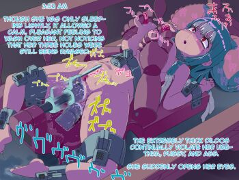 1girl anal anal_object_insertion barefoot bdsm bondage bound bound_ankles bound_legs bound_waist bound_wrists breasts censored commentary completely_nude dildo double_insertion english_commentary feet female_focus grabbing_another's_breast groping highres indoors lactation large_breasts lol_(artist) long_hair lying machine mechanical_fixation mosaic_censoring multiple_penetration navel nipples nude object_insertion on_back open_mouth original pillow red_eyes restrained sex_machine sex_toy slave solo stationary_restraints stomach_bulge tears toes translated triple_penetration urethral_insertion vaginal vaginal_object_insertion vibrator