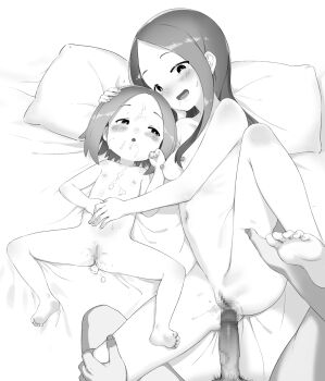 1boy 2girls aftersex age_difference babu barefoot breasts censored closed_mouth completely_nude cum cum_in_pussy cum_on_body cum_on_upper_body facial father_and_daughter feet ffm_threesome flat_chest greyscale group_sex happy_sex hetero imminent_penetration imminent_vaginal incest karakai_jouzu_no_(moto)_takagi-san karakai_jouzu_no_takagi-san loli lying medium_breasts missionary monochrome mother_and_daughter multiple_girls nipples nishikata nishikata_chii nude on_back oyakodon_(sex) parent_and_child penis pov pov_hands pussy short_hair smile soles spread_legs takagi-san threesome toes