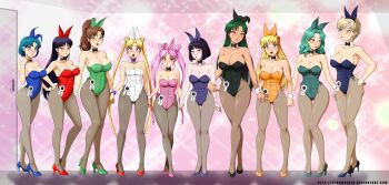 6+girls :o absurdres aged_up aino_minako angry animal_ears aqua_eyes aqua_hair aqua_leotard aqua_shoes armpits award_ribbon bare_shoulders bishoujo_senshi_sailor_moon black_bow black_bowtie black_footwear black_hair black_leotard blonde_hair blue_eyes blue_footwear blue_hair blue_leotard blunt_bangs blunt_ends blush bow bowtie breasts brown_eyes brown_hair chibi_usa cleavage commission commissioner_upload cone_hair_bun crescent crescent_earrings curvy dark-skinned_female dark_skin detached_collar deviantart_username diamond_earrings double_bun earrings eyeshadow fake_animal_ears female_focus flower_earrings full_body gluteal_fold green_eyes green_footwear green_hair green_leotard hair_bobbles hair_bow hair_bun hair_ornament hairband harem high_heels highleg highleg_leotard highres hino_rei holding_hands huge_filesize jewelry kaiou_michiru kino_makoto large_breasts leotard lips lipstick long_hair looking_at_another looking_at_viewer makeup matching_hair/eyes medium_breasts medium_hair meiou_setsuna mizuno_ami mother_and_daughter multiple_girls open_mouth orange_leotard orange_shoes pale_skin pantyhose parted_bangs parted_lips pink_eyes pink_hair pink_leotard pink_shoes playboy_bunny ponytail purple_bow purple_bowtie purple_eyes purple_footwear purple_hair purple_leotard rabbit_ears rabbit_tail red_bow red_eyes red_footwear red_leotard sailor_chibi_moon sailor_jupiter sailor_mars sailor_mercury sailor_moon sailor_neptune sailor_pluto sailor_saturn sailor_uranus sailor_venus shoes short_hair short_twintails sidelocks smile standing star_(symbol) star_earrings stormfeder strapless strapless_leotard stud_earrings swept_bangs tail ten'ou_haruka thick_thighs thigh_gap thighs tomoe_hotaru tongue tsukino_usagi twintails very_long_hair very_short_hair watermark wavy_hair web_address white_footwear white_leotard wide_hips wrist_cuffs