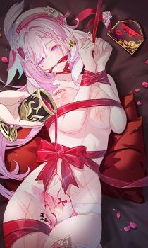 Rule 34 | 2girls, bdsm, bondage, bound, breasts, diamond-shaped pupils, diamond (shape), eden (honkai impact), elysia (hi love elf) (honkai impact), elysia (honkai impact), honkai (series), honkai impact 3rd, large breasts, long hair, m78 zaitaoaotezhanshi, multiple girls, panties, pink hair, purple eyes, symbol-shaped pupils, topless female, underwear, very long hair, white panties, yuri