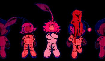 5boys backpack bag big_nose black_background black_hair blue_outline buttons crossed_arms crying cube dirty dirty_face dripping faceless faceless_male frown gloves halftone head_tilt helmet high_contrast highres leafling male_focus multiple_boys multiple_persona nintendo no_mouth olimar olimin outline parted_lips pikmin_(series) pointy_ears radio_antenna red_bag red_fur red_gloves red_leafling sad short_hair simple_background slime_(substance) space_helmet spacesuit streaming_tears tears very_short_hair whistle yu_pikmin