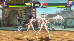 2girls 3d animated axe blonde_hair blue_eyes blue_hair bound breasts captured chain dnf_duel dungeon_and_fighter female_gunner_(dungeon_and_fighter) female_priest_(dungeon_and_fighter) glasses grey_eyes highres inquisitor_(dungeon_and_fighter) male_gunner_(dungeon_and_fighter) male_launcher_(dungeon_and_fighter) multiple_girls nipples nude nude_filter nude_mod ponytail sound tagme third-party_edit video