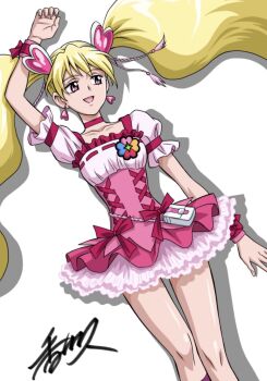 Rule 34 | artist request, blonde hair, breasts, cure peach, fresh precure!, medium breasts, momozono love, open mouth, precure, smile, source request