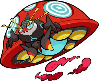 commentary_request dynamax full_body gen_8_pokemon gigantamax gigantamax_orbeetle kawaanago nintendo no_humans orbeetle pokemon pokemon_(creature) pokemon_focus red_clouds solo transparent_background