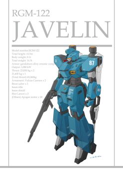 Rule 34 | aoi onion, beam rifle, character name, commentary request, earth federation space forces, energy gun, english text, gundam, highres, javelin (gundam), mecha, mecha focus, mobile suit, no humans, realistic, robot, roundel, science fiction, shot lancer, stats, victory gundam, weapon, yellow visor