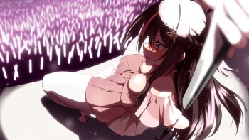 Rule 34 | 1girl, azki (hololive), black hair, braid, breasts, cleavage, dress, glowstick, hair ornament, hairclip, highres, hololive, hololive grand theft auto, long hair, medium breasts, multicolored hair, penlight (glowstick), pink hair, pole, pole dancing, purple eyes, solo, spread legs, streaked hair, stripper pole, virtual youtuber, yuto (dialique)