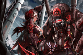 2girls assassin belt belt_boots black_boots black_thighhighs blonde_hair bodystocking boots braid breasts cape cleavage cloak dark-skinned_female dark_skin dual_wielding dungeon_and_fighter earrings elf female_mage_(dungeon_and_fighter) floral_print gloves holding holding_knife holding_weapon hood hooded_cloak jewelry knee_boots knife large_breasts leather long_hair looking_at_another multiple_girls pointy_ears red_eyes red_hair rose_print shadow_dancer_(dungeon_and_fighter) thief_(dungeon_and_fighter) thigh_boots thigh_strap thighhighs torn_cape torn_clothes weapon white_hair