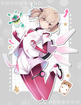 1girl azusawa_kohane commentary full_body gloves highres kokonotsu_9 pantyhose project_sekai short_shorts short_twintails shorts symbol-only_commentary twintails