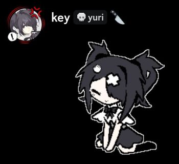 Rule 34 | 1girl, ame-chan (needy girl overdose), black hair, black socks, chibi, chibi only, closed eyes, cursor, full body, hair ornament, hair over one eye, headpat, keyureii, long sidelocks, neck ribbon, needy girl overdose, reference inset, ribbon, short twintails, sidelocks, sitting, skirt, smile, socks, solo, twintails, wariza, winged sleeves, x hair ornament