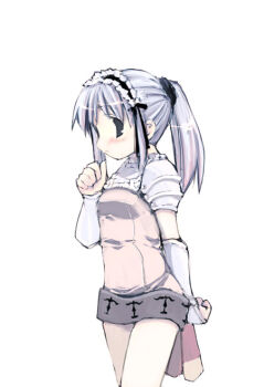 Rule 34 | 1girl, armor, armored dress, black hairband, blush, cape, closed mouth, commentary request, cowboy shot, dress, frilled hairband, frills, ganges gawa, grey eyes, grey hair, hairband, knight (ragnarok online), long hair, looking at viewer, pauldrons, ponytail, ragnarok online, red cape, shoulder armor, simple background, solo, vambraces, white background