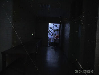 absurdres black_eyes cryptid cthulhu_mythos dark dated door eldritch_abomination highres horror_(theme) huge_filesize indoors jaehyeon_lee long_hair looking_at_viewer monster open_door open_mouth original photo_(object) smile arthropod_limbs timestamp upside-down