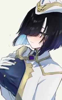 Rule 34 | 1girl, black hair, commentary, fire emblem, fire emblem heroes, garrison cap, gloves, hair over one eye, hat, highres, hodr (fire emblem), leon0630claude, looking at viewer, nintendo, short hair, solo, white gloves, yellow eyes