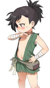 1girl areola_slip black_hair blush breasts brown_eyes dororo_(character) dororo_(tezuka) highres japanese_clothes kojirou_(mesurf1) loli navel simple_background small_breasts white_background