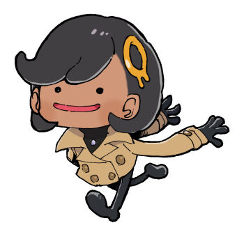 1girl black_hair bodysuit dark-skinned_female dark_skin ditto dowman_sayman emma_(pokemon) female_protagonist_(pokemon_pokopia) gen_1_pokemon gloves jacket pokemon pokemon_legends:_z-a pokemon_pokopia running short_hair