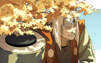 Rule 34 | 1boy, absurdres, black eyes, forehead protector, highres, japanese clothes, jiraiya (naruto), long hair, long sleeves, looking to the side, male focus, naruto (classic), naruto (series), old, old man, open mouth, pnpk 1013, red vest, scroll, solo, upper body, vest, white hair