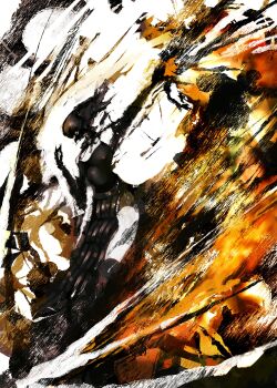 1girl absurdres apron black_apron black_gloves black_ribbon black_thighhighs bomb_devil_(chainsaw_man) chainsaw_man dynamite explosion explosive gloves highres lue_(llue_l) neck_ribbon object_head ribbon shirt solo thighhighs white_shirt