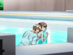 00s 10s 1boy 1girl 2008 animated arms_up bent_over casual_one-piece_swimsuit censored clothing_aside cum cum_in_pussy ejaculation grabbing_another&#039;s_breast grabbing_from_behind groping hair_ribbon hairdressing hetero looking_back one-piece_swimsuit penis pink_one-piece_swimsuit pool pumping ribbon saisho_hajime sex sora_no_iro_mizu_no_iro sorayama_natsume sound swimsuit swimsuit_aside tagme twintails vaginal video