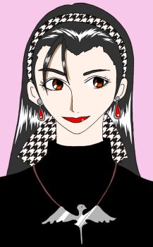 1girl black_hair brown_eyes earrings female_focus hairband jewelry kagura_chizuru necklace pale_skin smile smiley_face the_king_of_fighters yukari_nesan