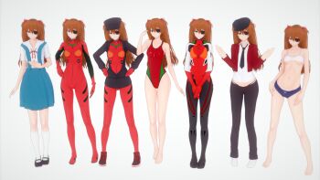 1girl 3d artist_request ass barefoot blue_eyes blush bodysuit breasts brown_hair evangelion:_3.0_you_can_(not)_redo eyepatch full_body hands_on_own_hips highres long_hair looking_at_viewer mecha_pilot_suit medium_breasts multicolored_swimsuit multiple_views neon_genesis_evangelion one-piece_swimsuit plugsuit_(evangelion) rebuild_of_evangelion red_bodysuit reference_sheet school_uniform shoes short_shorts shorts simple_background skirt souryuu_asuka_langley standing sweat swimsuit twintails wide_hips