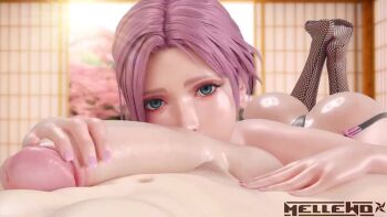 1girl 3d animated ass blue_eyes dead_or_alive dead_or_alive_xtreme dead_or_alive_xtreme_venus_vacation elise_(doa) fellatio handjob long_hair looking_at_viewer mellewd oral penis pink_hair pov sound tagme testicles video