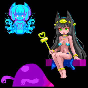 Rule 34 | 2girls, black hair, blue eyes, ghost, multiple girls, slime, wand, yomitim