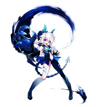 1girl armored_boots artist_request bare_shoulders black_dress black_pantyhose black_shirt blue_boots blue_dress blue_eyes blue_skin blue_tail boots brooch claws clothing_cutout colored_skin crazy crop_top demon_girl demon_tail diabla_(elsword) dress elsword empty_eyes floating_clothes full_body gradient_skin highres hwansang jewelry laughing legs_apart long_hair looking_at_viewer luciela_r._sourcream magic navel official_art open_clothes open_dress open_mouth pantyhose petite pointy_ears second-party_source shirt shoulder_spikes single_leg_pantyhose smile solo spikes standing stomach_cutout swept_bangs tachi-e tail tareme transparent_background two-sided_dress two-sided_fabric very_long_hair white_hair