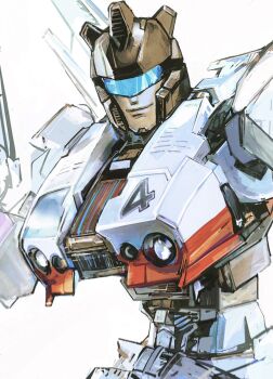 assault_visor highres jazz_(transformers) looking_at_viewer mecha mecha_focus no_humans robot s5-hvs1 science_fiction simple_background smile solo transformers transformers:_generation_1 upper_body white_background