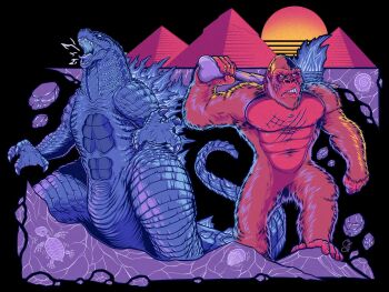 ape axe battle_axe bone bone_axe bone_weapon building burning_axe cairo christian_gonzales crossover dinosaur egypt fire flaming_weapon fossil giant giant_monster gills glowing glowing_axe glowing_spikes glowing_veins glowing_weapon godzilla godzilla_(series) godzilla_x_kong:_the_new_empire gorilla great_pyramid_of_giza highres kaiju king_kong king_kong's_battle_axe king_kong_(series) legendary_pictures monster monsterverse mothra_vs._godzilla muscular muscular_male mysterious_bones_(godzilla) no_humans official_art omanyte_(animal) open_mouth pectorals pyramid pyramid_(structure) real_world_location roaring scar scar_on_chest scar_on_stomach skeleton spikes sun tail toho tongue trilobite veins veiny_spikes warner_bros. weapon